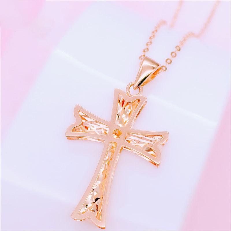 Purple Gold Cross Pendant, Colored Gold-Plated Rose Gold, Personalized Exquisite Necklace, Collarbone Chain.