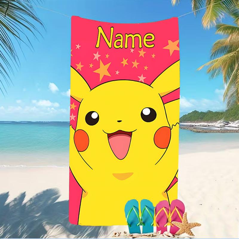 Customizable personalized beach towels Pokémon Pikachu themed designs.Suitable for the beach, yoga, sports;ideal as beach accessories