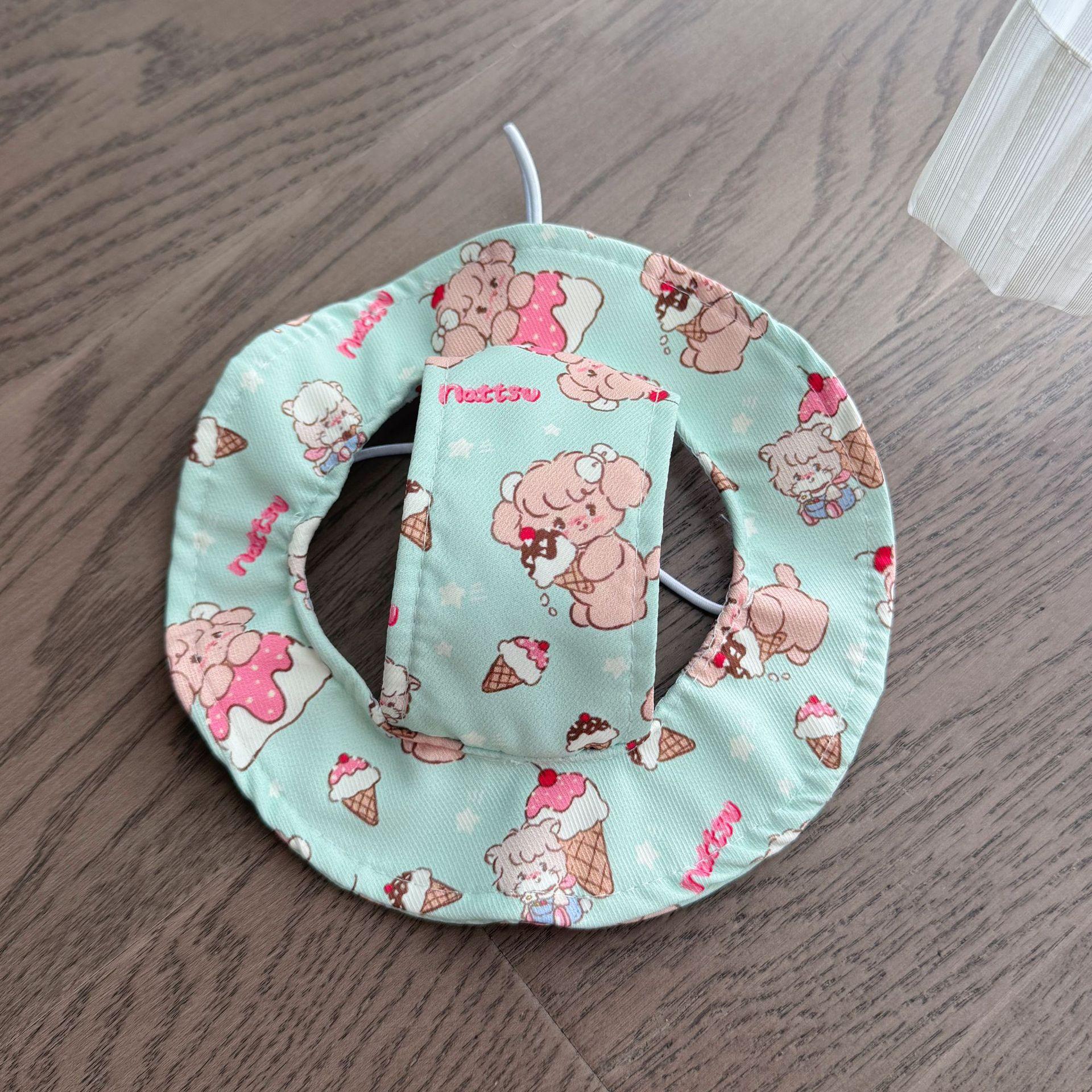 1Pc Spring and Summer Cat Dog Go Out Cartoon Sunshade Leaking Ear Bucket Hat Pet Hat зелёный