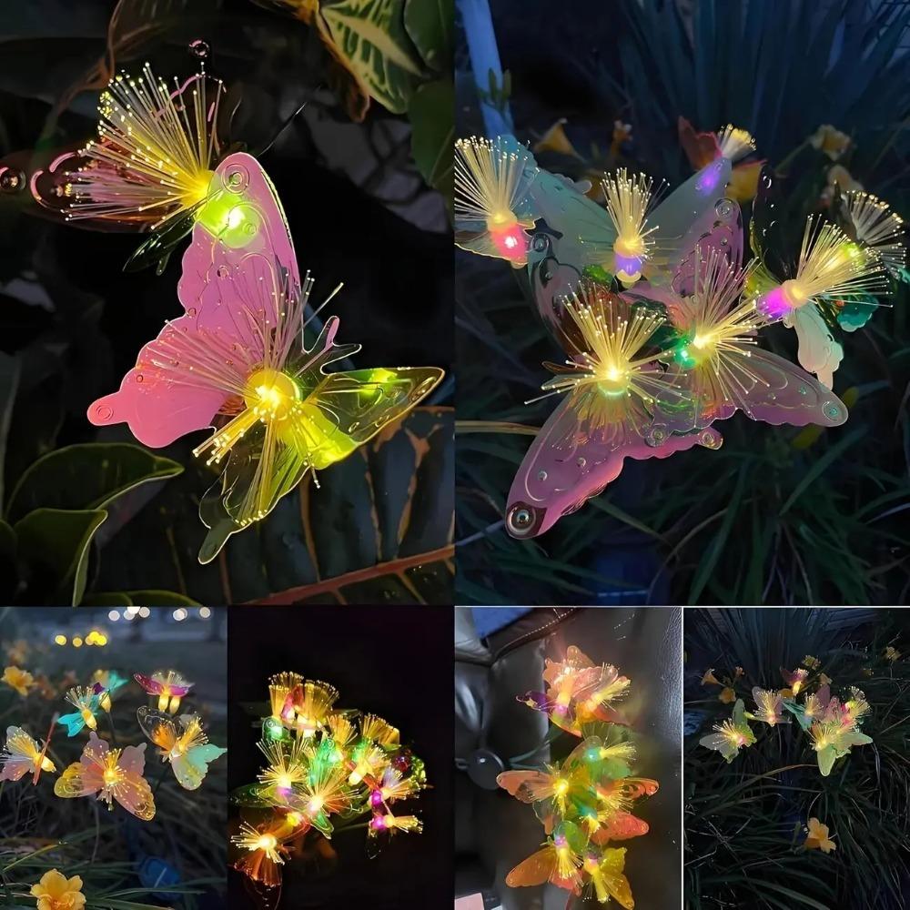 8/10 Head Solar Fiber Optic Color Changing Butterfly String Lights Stake Lights Outdoor Garden Lawn Decorative Lights