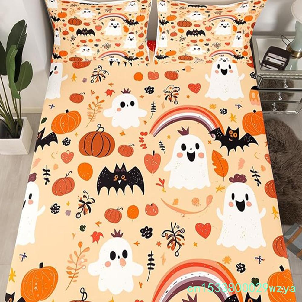 Cute Ghost Bedding Set For Boys, Girls, Teenagers, Bats, Pumpkin Lanterns, Halloween