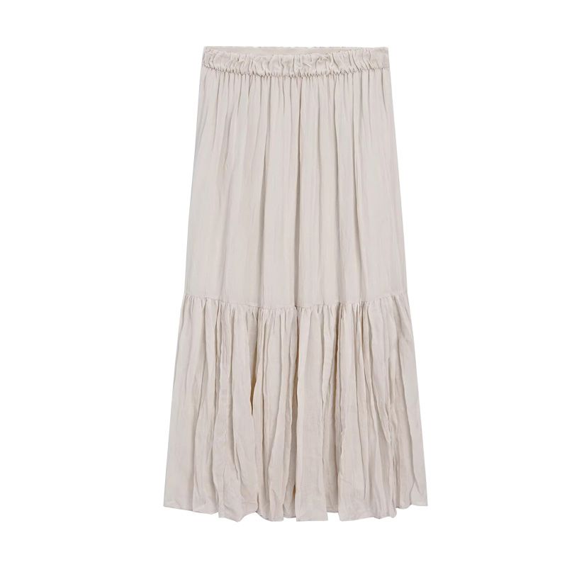 

MD Spring New Women s Clothing French Romantic Art Cold White Noise Pleated Midi Skirt 5236623 Beige L