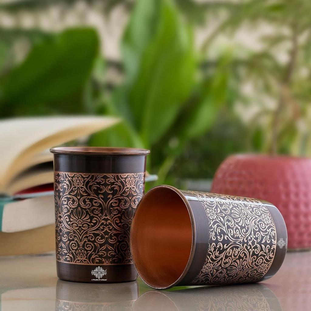 Glass – 275 ML, Ayurvedic Copper Drinkware for Daily Use, Elegant Handcrafted Water Glass for Home, Office, and Gifting, Set of 2