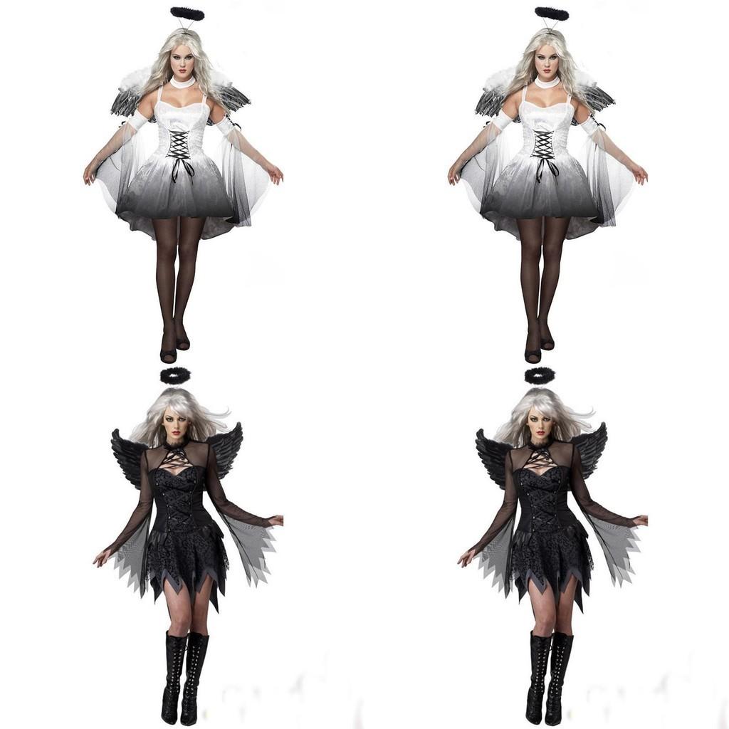 Halloween Womens Dark Angel Devil Costume Fancy Dress Ghost Bar Party Cosplay