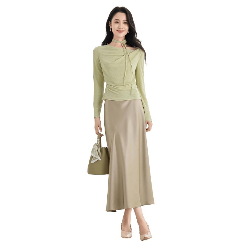 Xiangying Women s Satin A-Line Fishtail Midi Skirt S