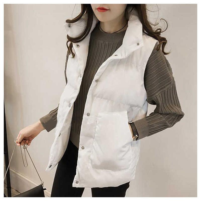 Women's Black Padded Vest Button Front Sleeveless Outerwear Autumn Winter Casual Warm Lightweight Quilted Gilet
