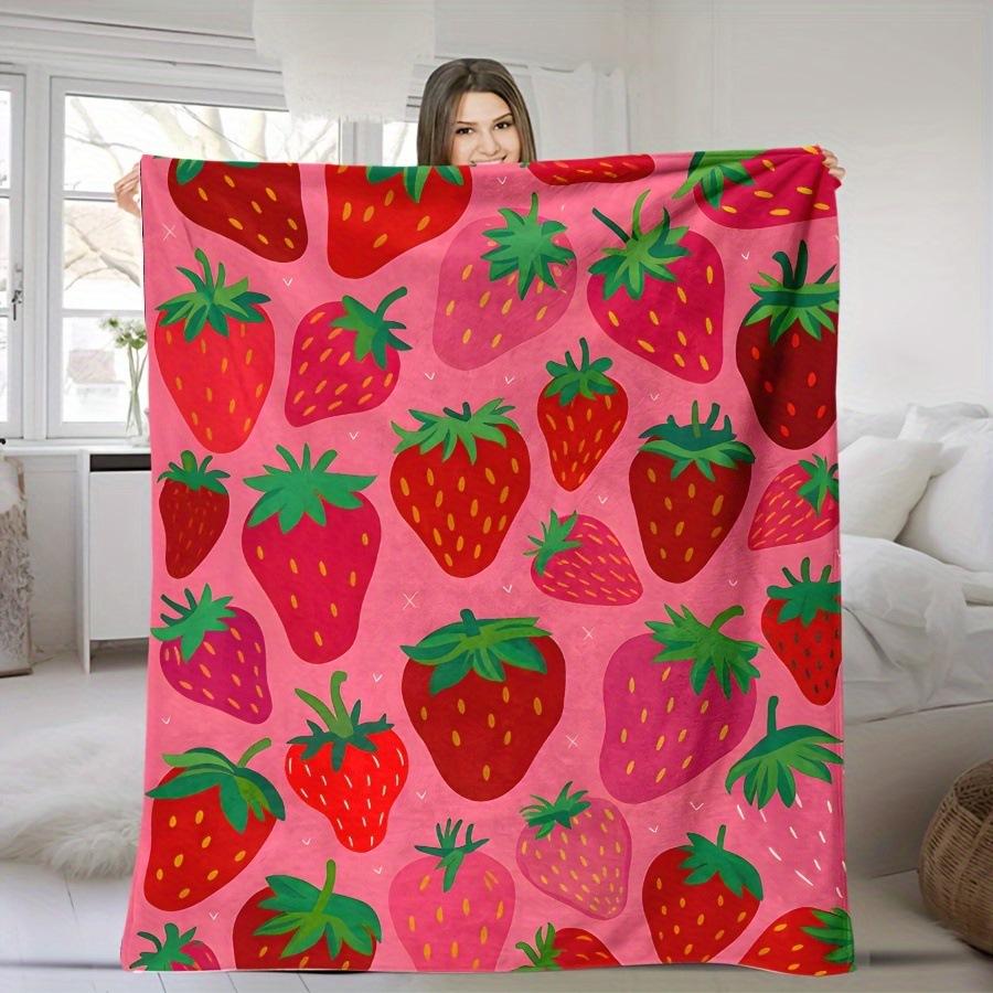 Strawberry Pattern Collection digital-printed polyester Bedroom velvet flannel cover blanket Fleece sofa cover blankets for beds