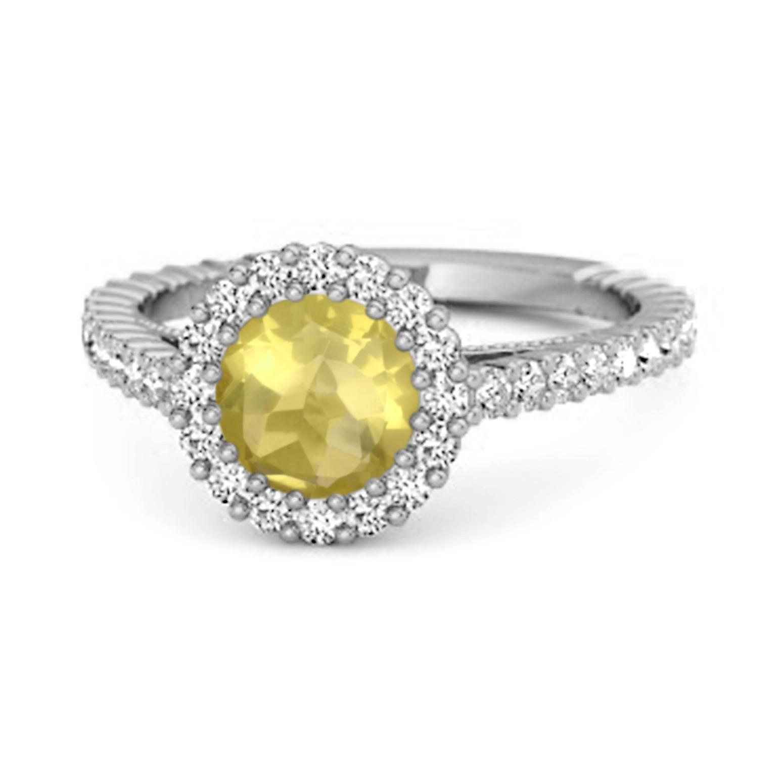 Lemon Quartz Halo Pave Engagement Ring - 925 Sterling Silver 10 белого золота