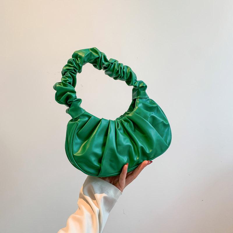 

Контрастный цвет мода однотонный плиссированный облако милый сумка через плечо уличная тенденция портативный подмышечная женская сумка зелёный