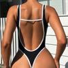 European and American New Women's Simple Contrasting Colors, Slim Body Covering Belly and Thin Bikini One-piece Competitive Swimsuit Women
