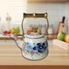 Decorative Enamel Teapot with Gold Handle And Floral Decoration. Ideal for Kitchen Use Or As A Home