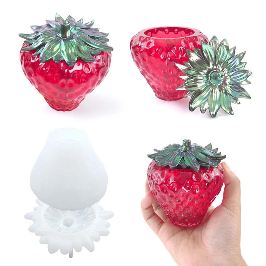 Strawberry Storage Box Silicone Mold Set DIY Fruit Ornaments Candle Jar Molds Plaster Crystal Epoxy Resin Vase Craft Making