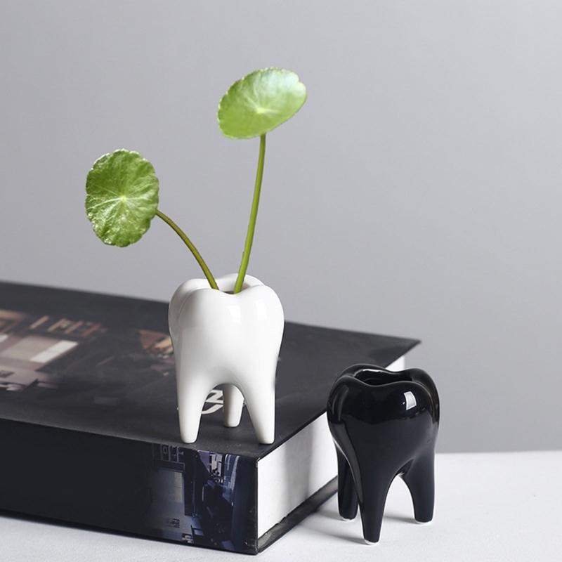 Ceramic Fleshy Plant Pot Tooth Shape Cartoon Ceramic Fleshy Plant Cactuses Flower Planter Home Desk Gardening Accessory