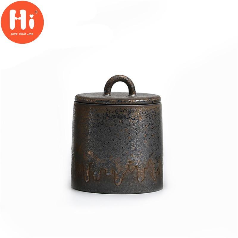 

Японская керамическая герметичная чашка для чая, грубая керамика, большая винтажная банка для специй, контейнер для еды