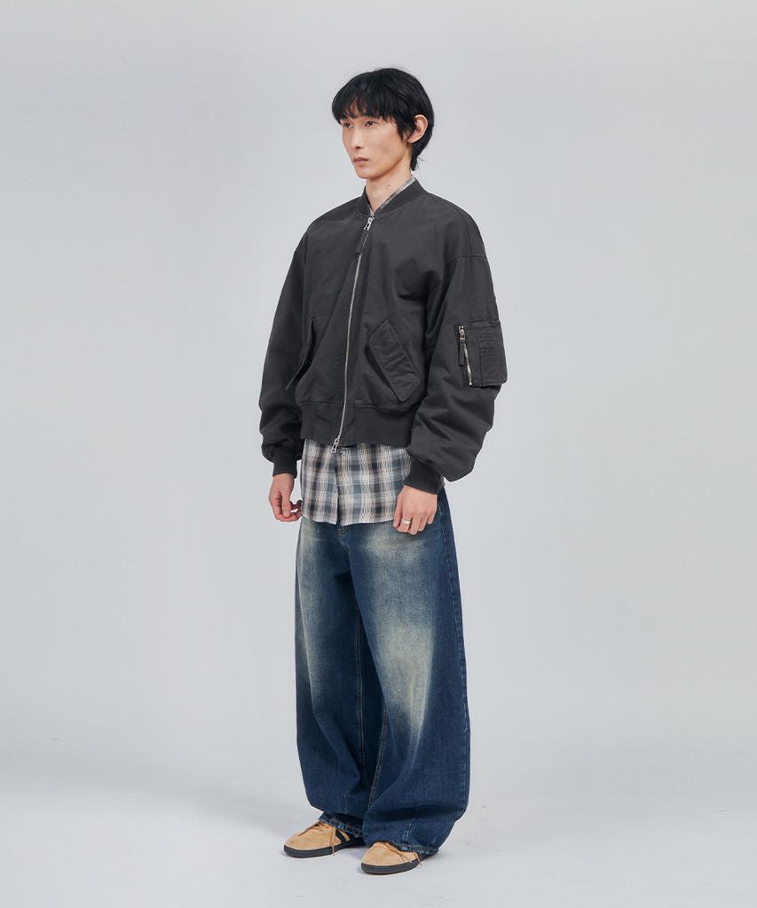 Intempomood Washed Canvas Flight Jacket_Smoke Charcoal