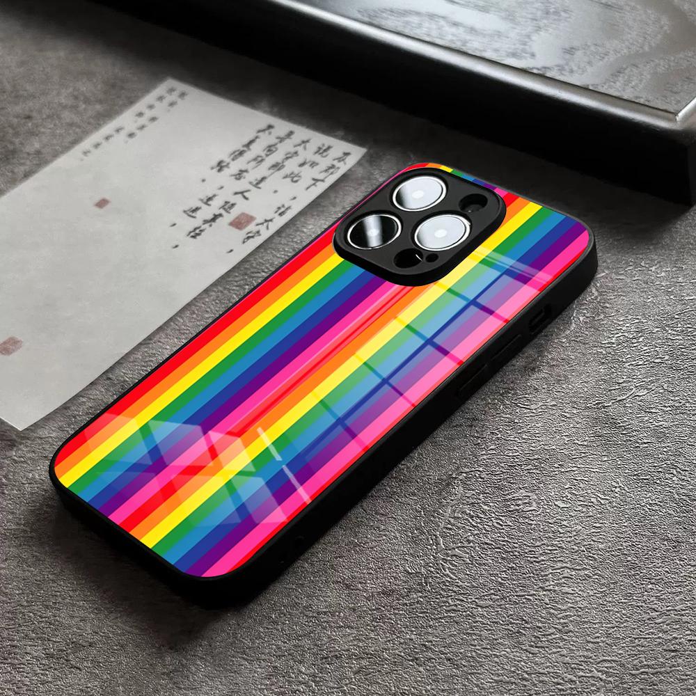 Colorful Rainbow Stripe Phone Case For IPhone 17 Pro Max 14 Pro 15 12 11 13 Mini X XR XS 16 Plus SE Glass Cover
