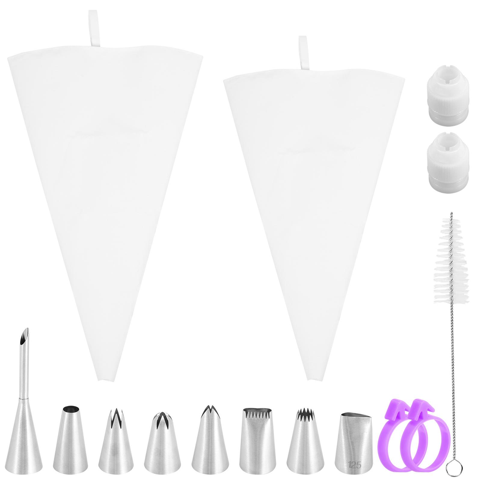 14/15 Pcs Piping Bags and Nozzles Set Reusable Cake Decorating with Reusable Piping Bags Cleaning Brush Cake Decorating Tools