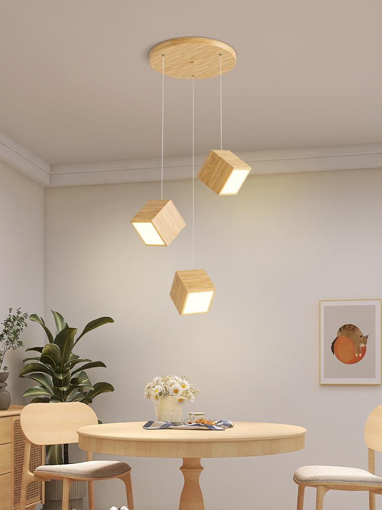 Nordic Square Pendant Light Wood Art Design Hanging Chandelier Living Room Decoration Bar Dining Table Lighting Fixtures