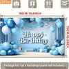 2D Cool Blue Happy Birthday Backdrop Banner with Balloon and Curtain Design