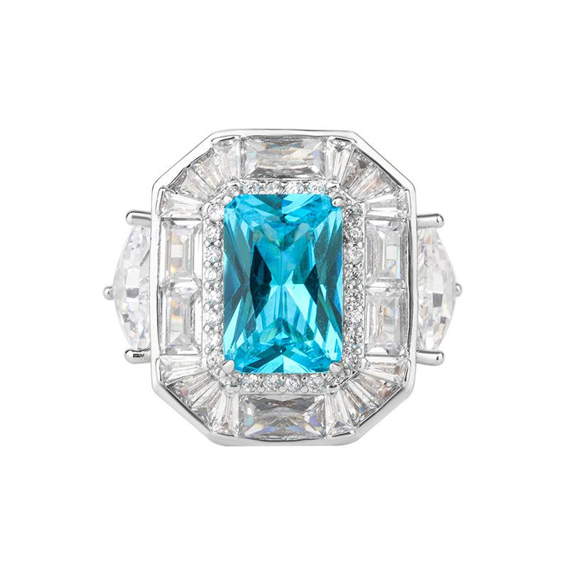 Jewelry Copper Bottom Gold-Plated Simulation Color Treasure Square Diamond Square 8 * 12 Temperament Ring Women