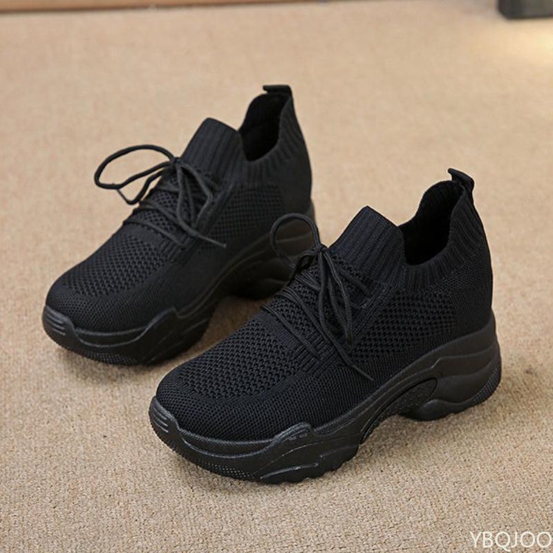 

Модные женские новые весенние повседневные удобные спортивные туфли с увеличенной высотой внутри, дышащие, на толстой подошве, сетчатые повседневные женские туфли 40 чёрный