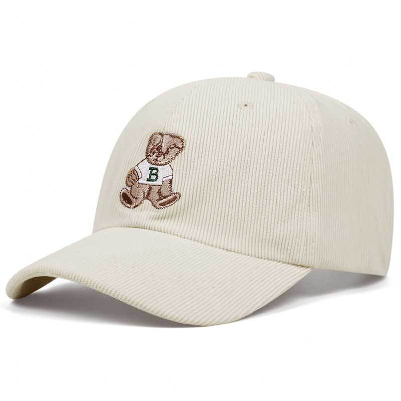 Unisex Stylish Corduroy Cute Teddy Bear Embroidery Baseball Caps Spring and Summer Outdoor Adjustable Casual Hats Sunscreen Hat