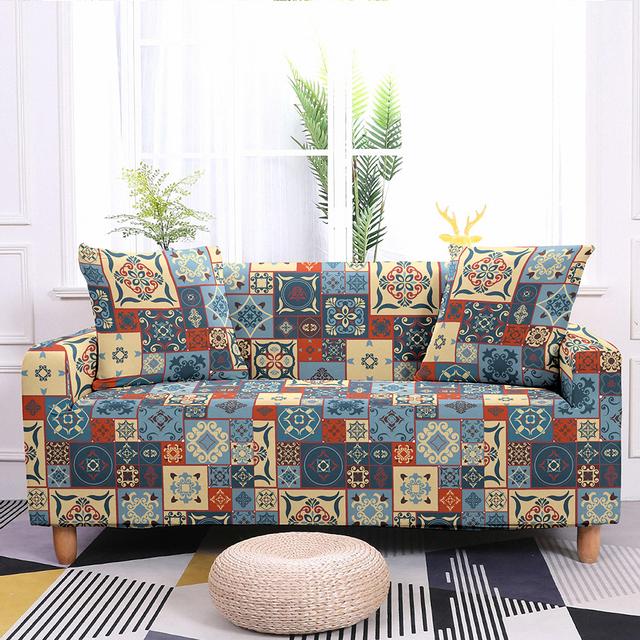 Geometrický potah na pohovku do obývacího pokoje Elastický potah na pohovku Mandala Potisk Stretch Potah Rohový potah na pohovku Křeslo Home Decor