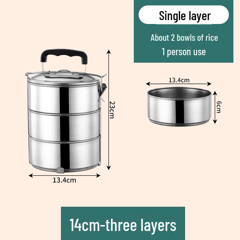 Многослойный портативный ланч-бокс из нержавеющей стали с большой вместимостью для студентов 14cm three layers 1980₽