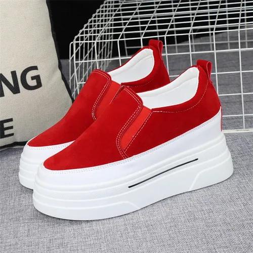 2025 Spring 8cm Inner Heightening Women's Shoes Autumn New Lazy Shoes Slip-on Muffin Thick-soled Loafers Casual Shoes