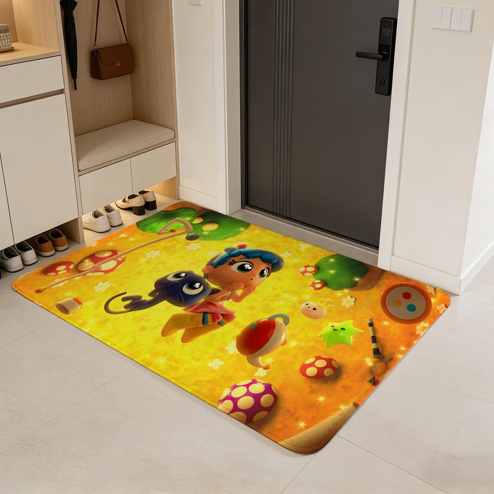 cartoon T-True and the Rainbow Kingdom Floor Mat Flannel Door Mat Non-Slip Absorbent Washable Indoor Home Rug