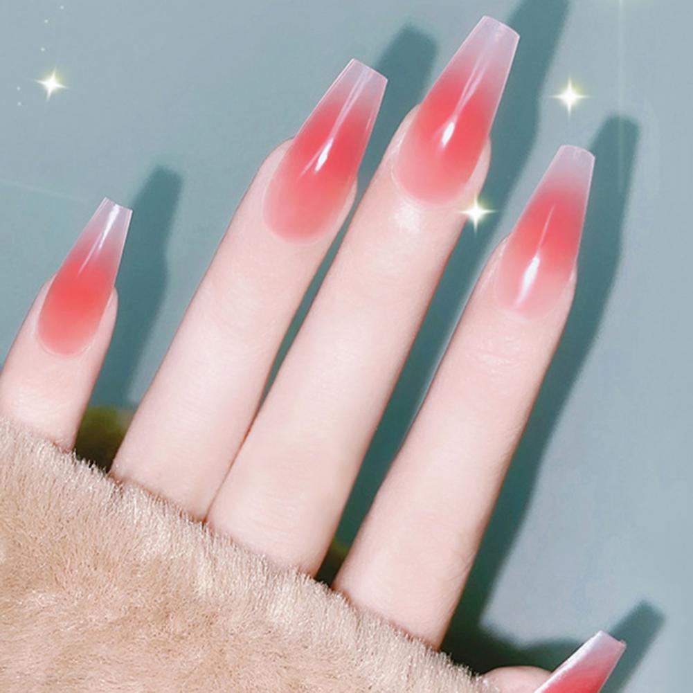 1 Bag Fake Nails Gradient Wearing Nail Blush Handmade Natural Perfect Fitting Trace-less Fake Nails for Natural Curvature