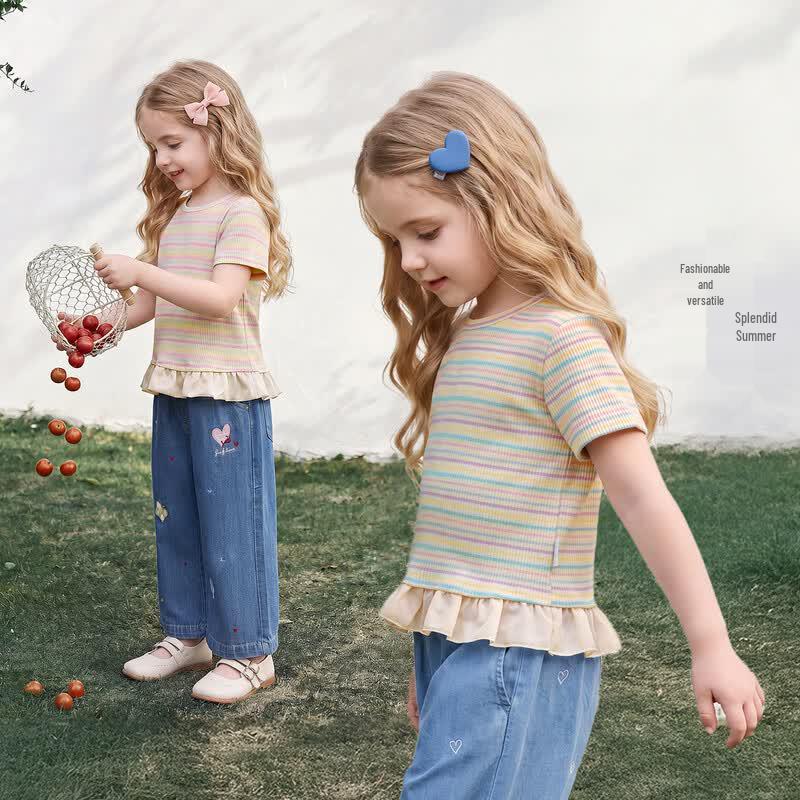 JELLYBABY Girls' Striped Short Sleeve T-Shirt