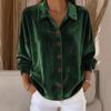Women's Casual Long Sleeve Shirt Collar Cardigan Gold Velvet Multi-Color Open Front Top Fashion Soft Velvet Blouse