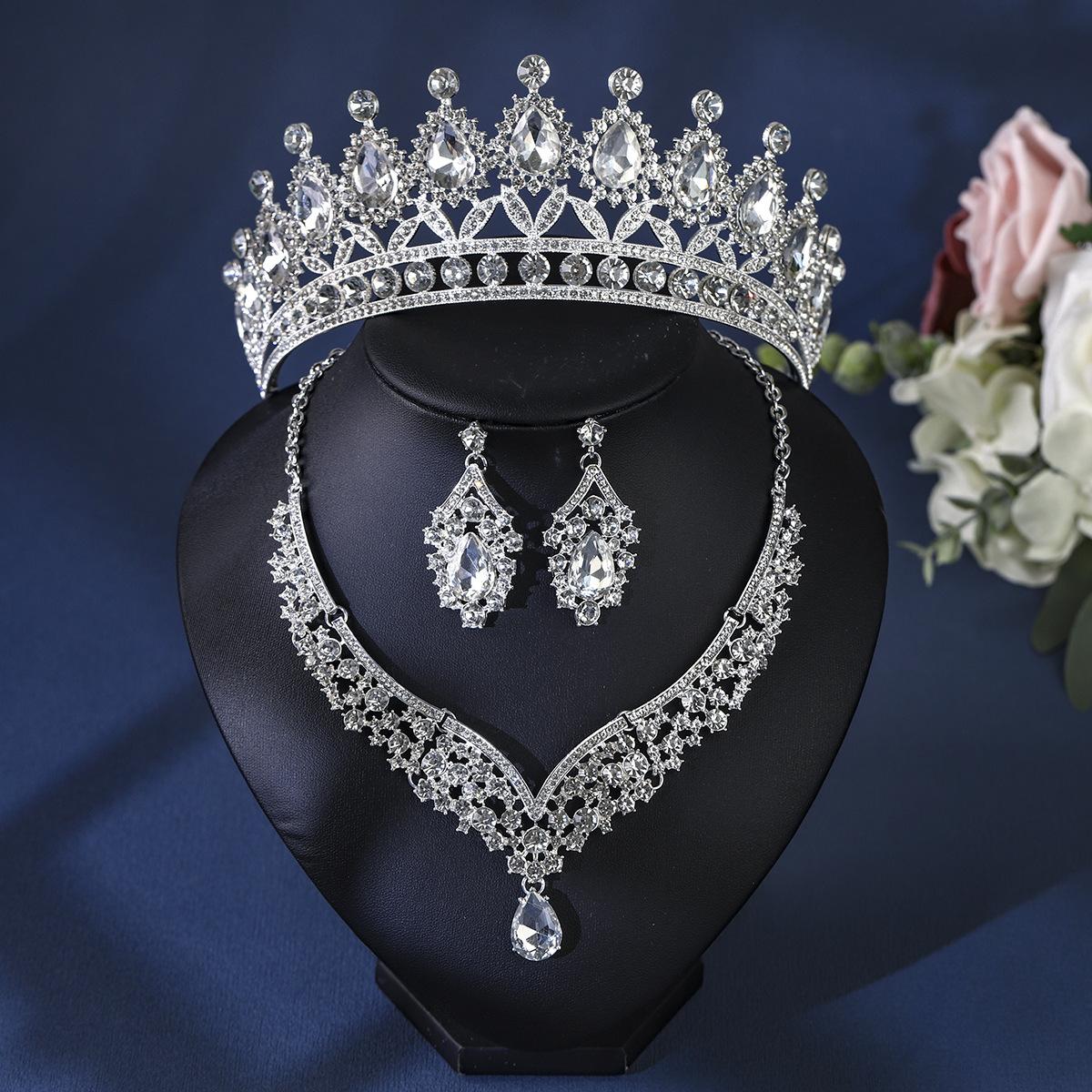 

Baroque Crystal Rhinestone Bridal Jewelry Sets for Women Wedding Dress Crown Earring Tiaras Necklace Set Prom Bride Jewelry Sets