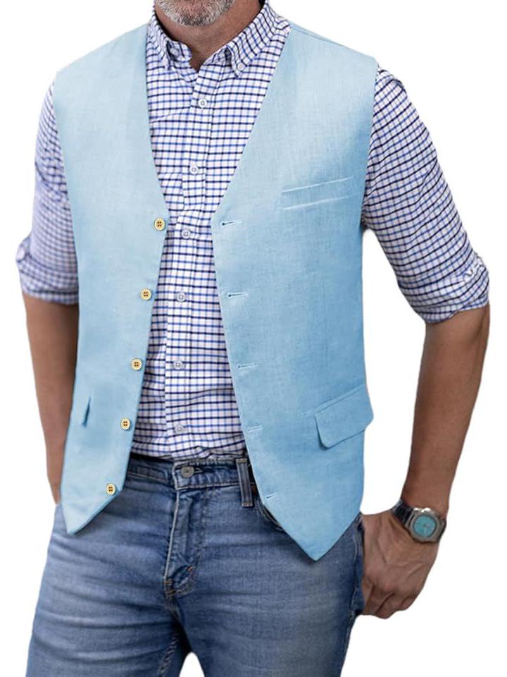 Men's Slim Fit Cotton Linen Casual Business Vest