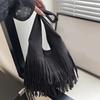 Faux Suede Shoulder Bag for Women Frosted Fringe Travel Tote Handbag Satchel Purse Clutch Retro Handbags Vintage Commuter Bag