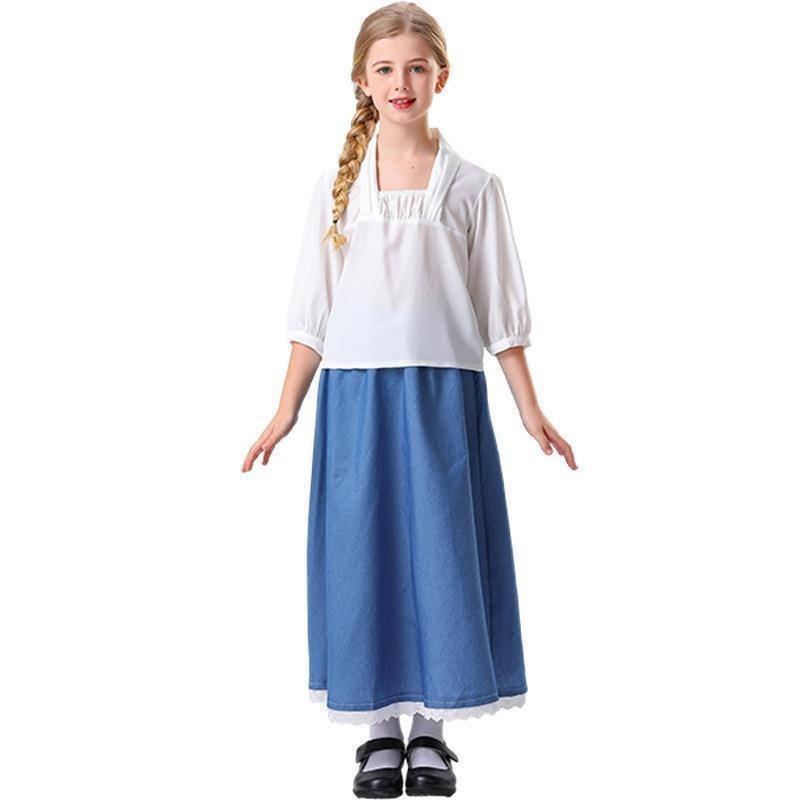 Hot Sale, Halloween Children's Manor Maid Costume Medieval Pastoral Maid Long Dress