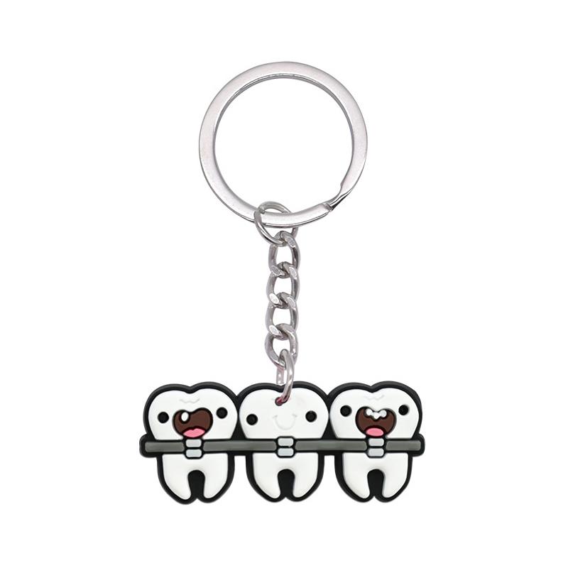 10 Pcs Dental Tooth Shape Model Simulation Keychain  Keyring Cartoon Lovely Girls Kids Gift Pendant Teeth Key Chain