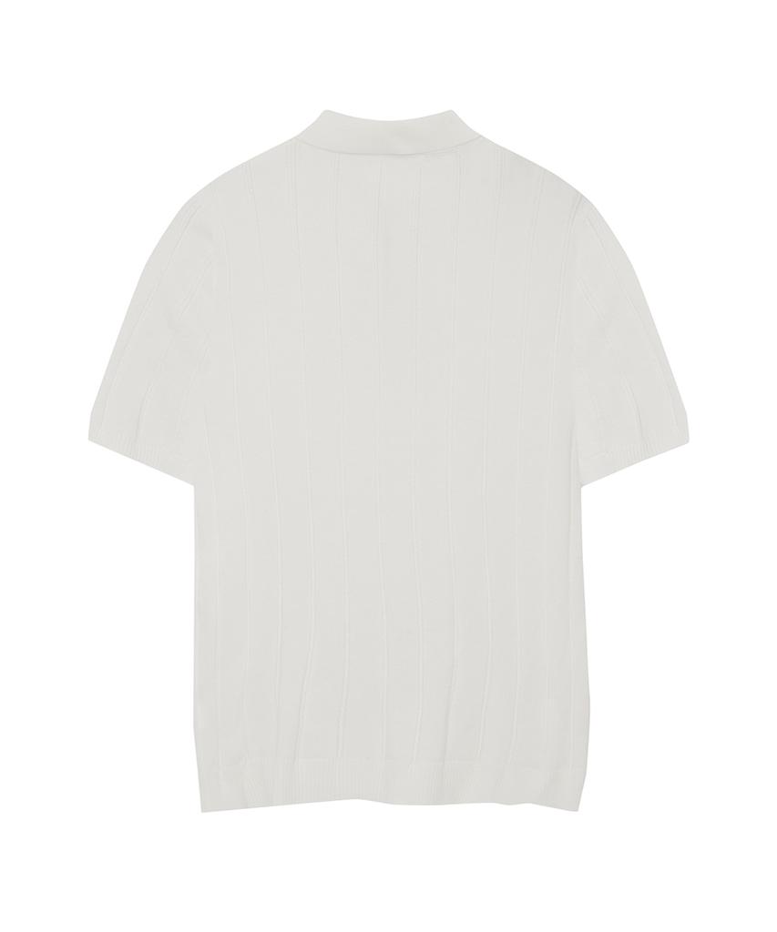 IRONYPORNO WHITELINE 86-Iro356 Micro Cable Half-Zip Collared Short Sleeve Knit White