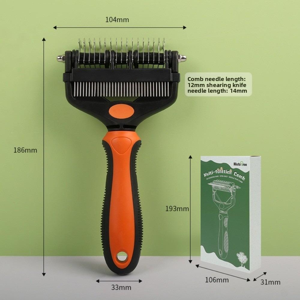 Multi-functional Dog Deshedding Brush Stainless Steel Blade Effective Cat Hair Remover Anti-slip TPR Handle Puppy Cat Comb