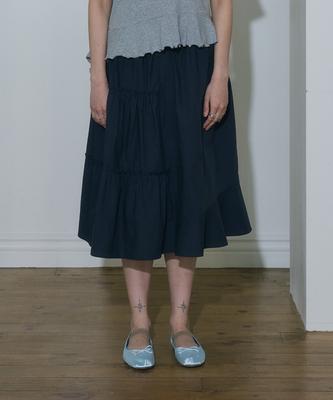 Apeijeu [Two Way] Cancan Shirring Long Skirt(Navy)