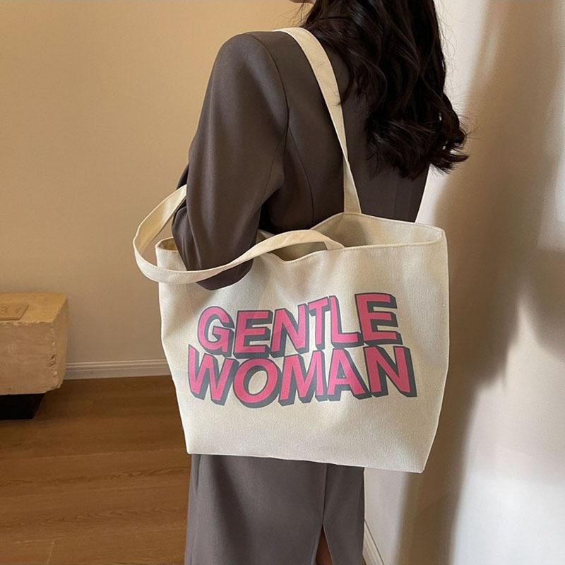 Canvas bag with new texture, casual shoulder bag, Thai lady letter printed large capacity bag commuting class, college student