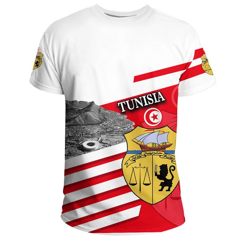 Fashion 3D Printed Tunisia T Shirt For Men Coat Of Arms Pattern T-shirt Streetwear Short Sleeves Oversized Tee Shirts Tops
