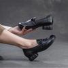 Johnature Pantofi cu toc Retro Decupați Piele Naturală Navetă Confortabili Versatili Pantofi cu Toc pentru Femei