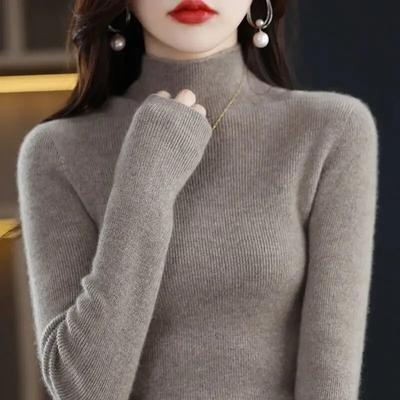 Pullover Pullover Halbhoher Kragen Unterlage für Damen Herbst/Winter Lässiger fester Langarm-Strickpullover Pullover Damen