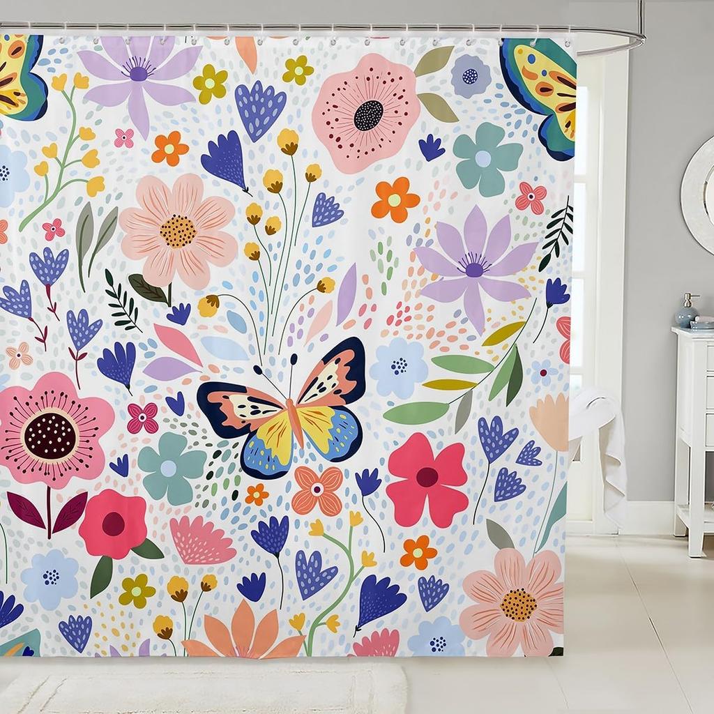 Cartoon Dogs Shower Curtain Set,Polka Dots Printed Shower Curtain Set,Girls Boys Adult Cute Pet Animals Waterproof Fabrics Pug