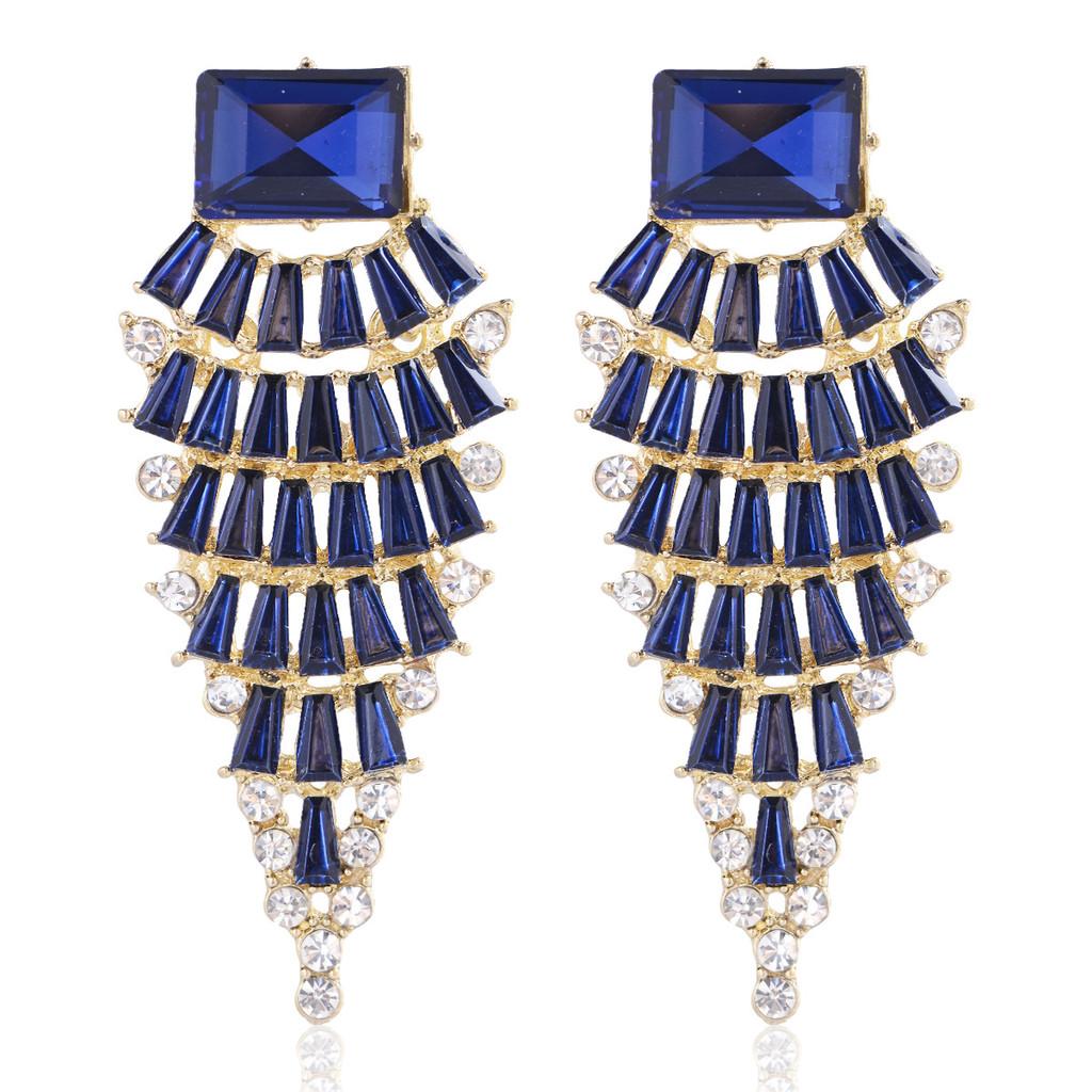 Geometric Alloy Long Earrings For Women With Colorful Rhinestones In Fashion Spring