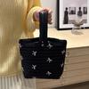 Fashionable and Casual Bow Embroidered Vegetable Basket Handbag for Women New Style Cute Portable Bucket Bag for Women