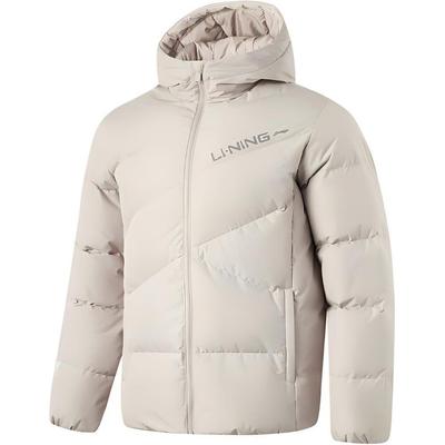 Li Ning Fitness Series Waterafstotend Infrarood Thermisch Casual Hoodie met Korte Rits Donsjack Heren Bovenkleding Dusty-Gray AYMV767-3