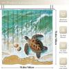 Sea Turtle Shower Curtain Set With 12 Hooks - Polyester Fabric, Non-Slip Bath Mat, Toilet Seat Cover, And U-Shaped Rug - Machine